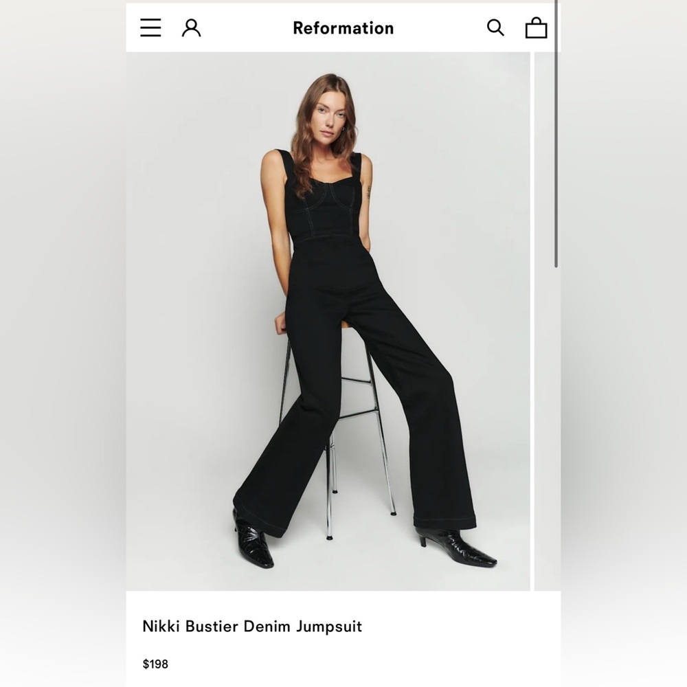 Reformation Black Denim Jumpsuit Size 10 EUC - Picture 2 of 5